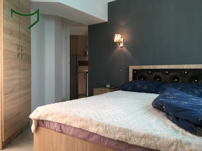 Furnished bedroom with storage, 1 bedroom apartment near Constantin Nacu Street Bucharest